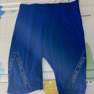 Soft blue bike shorts with lace trim and some bling